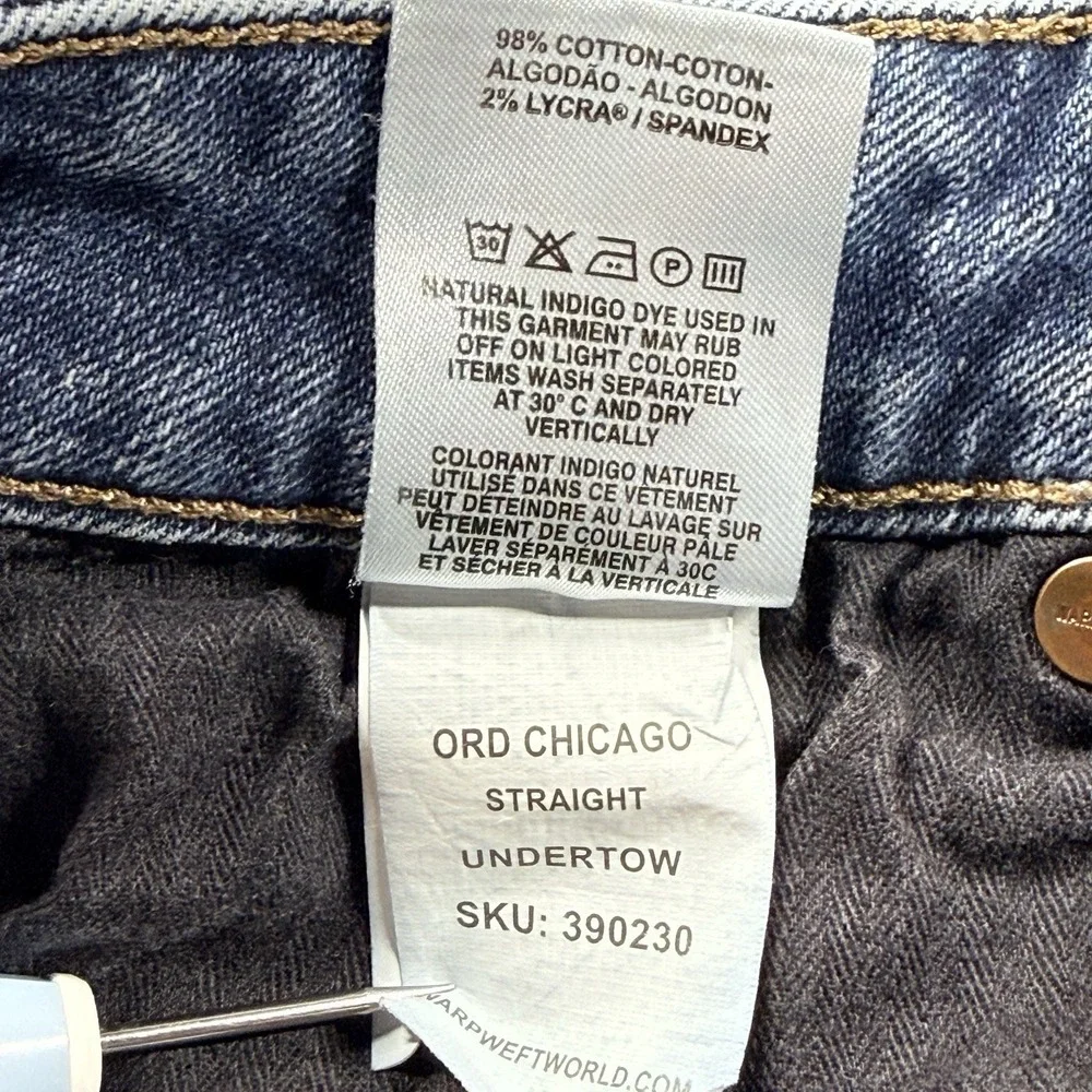 Warp + Weft ORD Chicago Straight‎ Jeans Mens 33x30 Undertow Stretch Denim Blue